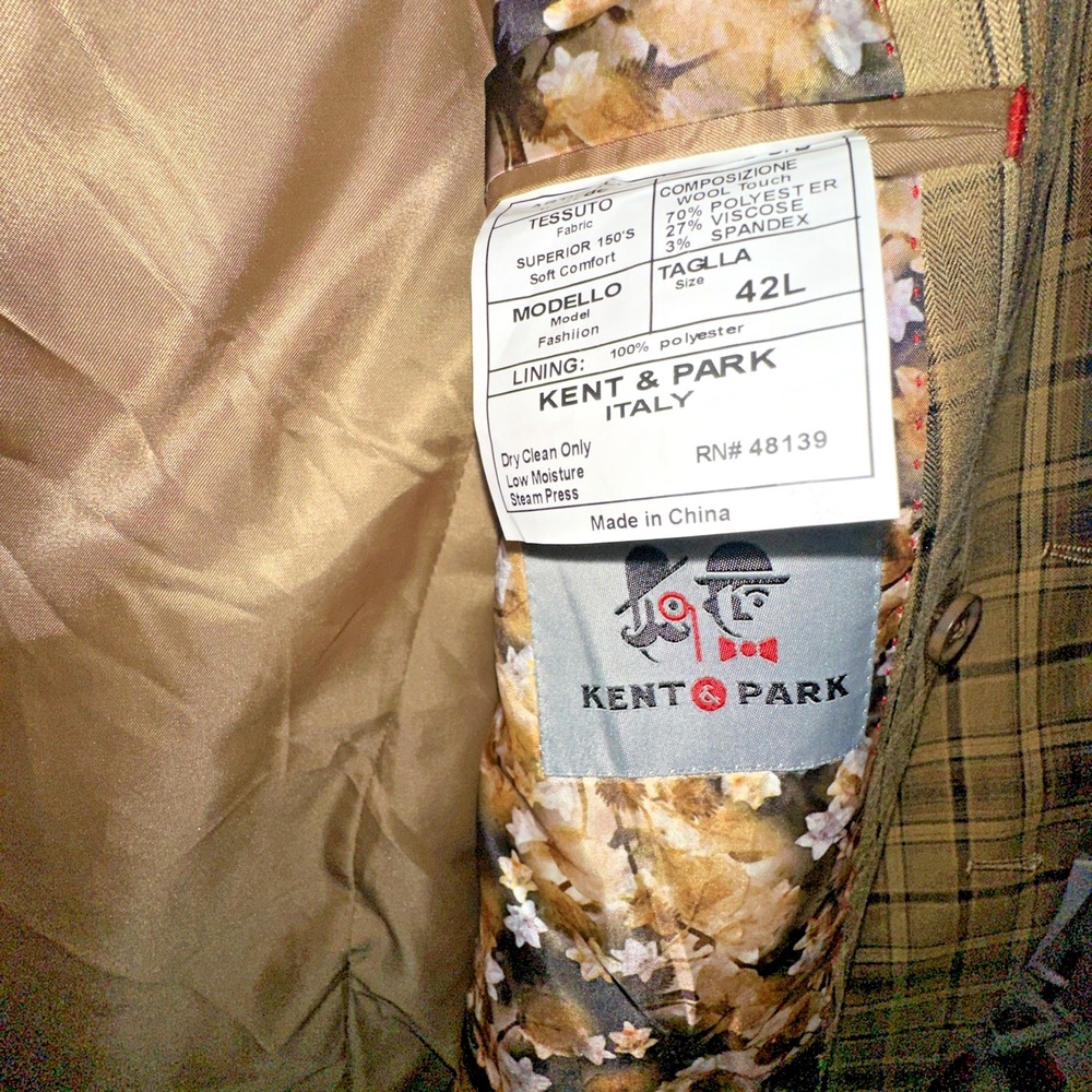 NWT Kent & Park Gold Plaid Double Breasted Suit 42L Jacket & 36L Pants - Picture 12 of 16